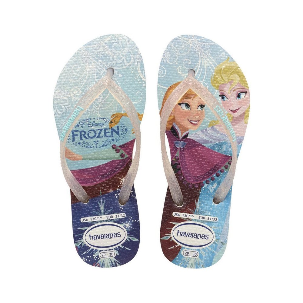 NEW Havaianas Kids Youth Frozen Anna Elsa Glitter Clear Frost Flip Flop Disney